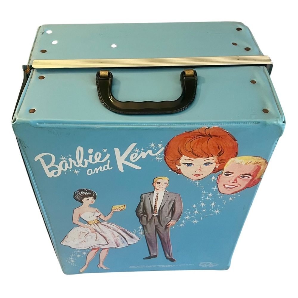 Vintage Barbie and Ken Bright Blue Double Doll Wardrobe Travel Case